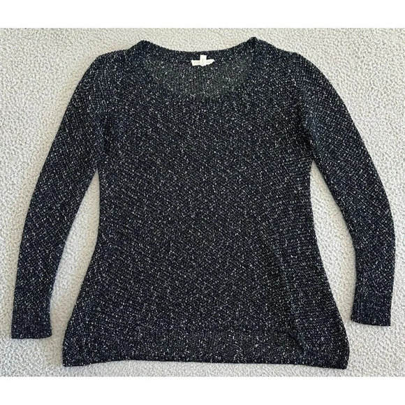 Eileen Fisher Open Knit Sweater Speckled Salt & Pepper Scoop Neck - Picture 10 of 16